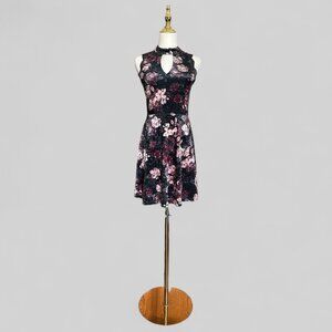 Xhilaration Dress Womens Small Crushed Velvet Floral Keyhole Lace Skater Y2K